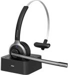Mpow M5 Pro Bluetooth Headset with Microphone, Wireless Headphones for Cell Phone, Noise Canceling Headset with Charging Base for PC, Laptop, Truck Driver, Office, Call Center, Skype