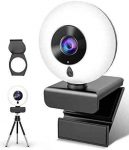2K Webcam with Microphone Ring Light-HD Computer Camera with Privacy Cover & Tripod,Pro Streaming Web Cam for PC/MAC/Desktop/Laptop,USB Web Camera for YouTube, Skype, Zoom,Xbox One and Video Calling