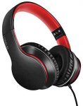 LORELEI X6 Over-Ear Headphones with Microphone, Lightweight Foldable & Portable Stereo Bass Headphones with 1.45M No-Tangle,Wired Headphones for Smartphone Tablet MP3 / 4 (Black-Red)