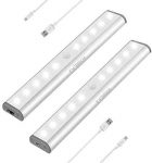 Stick-on Anywhere Portable Little Light Wireless LED Under Cabinet Lights 10-LED Motion Sensor Activated Night Light Build in Rechargeable Battery Magnetic Tap Lights for Closet, Cabinet (Silver2)
