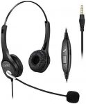 Callez 3.5mm Cell Phone Headset Dual, Corded Truck Driver Headsets with Microphone Noise Canceling for iPhone Samsung Galaxy Huawei LG BlackBerry HTC Mobile Phone iPad PC Tablets Podcast Skype C402E2