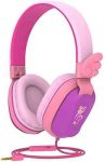 Kids Headphones, Riwbox CS6 Lightweight Foldable Stereo Headphones Over Ear Corded Headset Sharing Function with Mic and Volume Control Compatible for iPad/iPhone/PC/Kindle/Tablet (Purple&Pink)