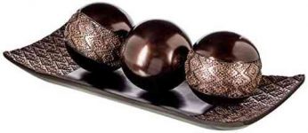 Dublin Home Decor Tray and Orbs Balls Set of 3 – Coffee Table Mantle Decor Centerpiece Bowl with Spheres House Decorations, Decorative Accents for Living Room or Dining Table, Gift Boxed (Brown)