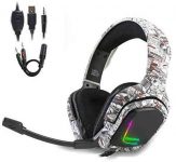 K20 Gaming Headset for PS4 Xbox One PC Mac Mobile Gaming Headphone, Camouflage Headset with 4D Surround Sound and Bass Stereo, LED Light & Noise-Isolation Microphone.