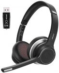 Mpow Bluetooth Headset V5.0 with Adapter, Wireless PC Headphones with Dual Microphone, CVC8.0 Noise Canceling, Office Headset for Computer, Cell Phone, Skype, MS Team, Call Center(Wired Optional)