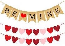 Valentines Day Banners – BE Mine Burlap Banner with 2 Felt Heart Garland Banners – Valentine’s Day Decorations, Wedding, Engagement Party Supplies