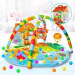 VATOS Baby Play Mat and Infant Activity Gym Ball Pit Kick and Play Perfect Sense Deluxe Gym, Zoo Plush Infant Play Mat with Toys Animals for toddlers Aged 0 to 3 6 9 12 Months Old Babies Einstein Pads
