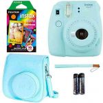 Fujifilm Instax Mini 9 – Ice Blue Instant Camera, 10 Prints Fujifilm Instax Rainbow Instant Mini Film, Fujifilm Instax Groovy Camera Case – Blue