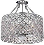 Marya 4-Light Chrome Round Shade Crystal Semi Flush Mount Chandelier Ceiling Fixture, Beaded Drum Shade