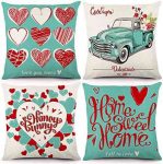 YGEOMER Valentine’s Day Pillow Covers 18×18 Inch Set of 4 Pieces of Turquoise Pillow Case Festival Anniversary Wedding Cushion Pillow Case Valentine’s Day Decorations Throw Pillow Covers