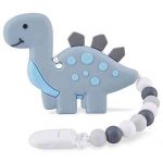 Baby Teething Toys for 3-6 6-12 Months Babies, Silicone Teethers with Relief Beads Binky Holder and Pacifier Clips, Dragon Design for Boys and Girls (Gray)