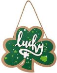 St Patrick’s Day Hanging Sign Shamrock Printed Wooden Decor Happy St Patrick’s Decor Irish Spring Holiday Home Window Wall Farmhouse Indoor Outdoor Decor (Green)