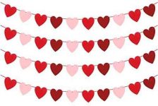 Heart Garland Decorations for Valentines Decor – Red,Rose Red Pink Color, NO DIY | Valentines Heart Banner for Valentines Decorations, Anniversary | Love Felt Valentine Garland for Room and Fireplace