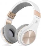 Bluetooth Headphones, Riwbox XBT-80 Folding Stereo Wireless Bluetooth Headphones Over Ear with Microphone and Volume Control, Wireless and Wired Headset for PC/Cell Phones/TV/ipad (White Gold)