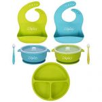 7 Piece Baby Feeding Set,2 Silicone Baby Bibs,2 Strong Suction Bowl&2 Soft Spoon Set,1 Divided Plate Suction Bowl,Food Grade Silicone,Safe and Clean,Best Gift for Baby