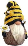 Spring Bumble Bee Elf Gnomes Knitted Yellow & Black Plush Scandinavian Tomte Nisse Swedish Decorations Honey Bee Sunflower Farmhouse Home Kitchen Shelf Tiered Tray Plush Collection (Elf113)