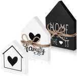 Jetec 3 Pieces Family Tabletop Decor Home is Where Wood Sign House Shape Farmhouse Decor for Living Room Window Shelf Desk Office