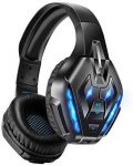 PHOINIKAS Gaming Headset for PS5, PS4, PC, Xbox one Headset with 7.1 Stereo Sound, Bluetooth Wireless Headset for Phone, Over Ear Headphones with Noise Cancelling Detachable Mic, Bluetooth Up to 40h