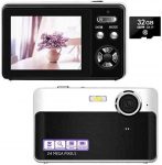 Digital Camera, 24MP Point and Shoot Camera with 32GB Micro SD Card, 2.4 Inch LCD Screen Portable Mini Compact Digital Camera with Macro Function for Kids Students Amateurs