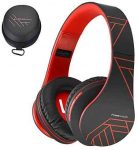 PowerLocus Bluetooth Over-Ear Headphones, Wireless Stereo Foldable Headphones Wireless and Wired Headsets with Built-in Mic, Micro SD/TF, FM for iPhone/Samsung/iPad/PC (Black/Red)