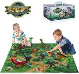 TEMI Dinosaur Toy Figure w/ Activity Play Mat & Trees, Educational Realistic Dinosaur Playset to Create a Dino World Including T-Rex, Triceratops, Velociraptor, Perfect Gifts for Kids, Boys & Girls