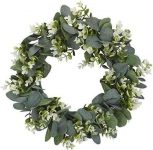 Artificial Eucalyptus Wreath Simulation Green Leaf Garland,Spring Green Plant Decoration for Front Door, Home Office Party St Patricks Day/Easter Decor for Window , Wall, Door (A-15.7inch)