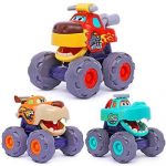 Toy Cars For 1 2 3 Year Old 3 Pack Monster truck Toy Push & Go Crocodile Car Friction Powered Bull Car Pull Back Leopard Car Big Wheel Animal Toy Car Baby Toy Gift For 12 18 Month Boys Girls Toddlers