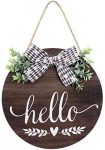 Hello Sign Rustic Front Door Decor Round Wood Sign Hanging Welcome Farmhouse Porch Decoration Spring Welcome Door Sign Home Outdoor Wall Decor (Brown)