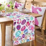 Easter Table Runner 13×84 Inch Eggs Printed Kitchen Table Runner for Farmhouse Dinner Indoor Outdoor Easter Spring Party Decorations