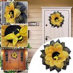 Gerbrief Party Decorations Wreath, Bumblebee Bee Supplies for Front Door, Happy Honey Bee Day Mesh Garland Wall Decor, Bee Sunflower Wreath Hanging Pendants Ornaments for Party Farmhouse Wedding (A)