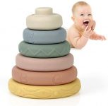 Mini Tudou 6 Pcs Stacking & Nesting Circle Toy,Soft Building Rings Stacker & Teethers,Squeeze Play with Early Educational Learning Stacking Tower, Best Gift for 6+ Months Boys&Girls