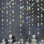 Iridescent Eid Mubarak Ramadan Decorations Hanging Rainbow Star Moon Circle Dot Crescent Lamp Garland Streamer Backdrop Banner Decorations for Happy Ramadan Islam Muslim Wedding Birthday Party