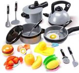 Cute Stone Kids Kitchen Pretend Play Toys,Play Cooking Set, Cookware Pots and Pans Playset, Peeling and Cutting Play Food Toys, Cooking Utensils Accessories, Learning Gift for Toddlers Baby Girls Boys