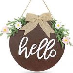 WGCC Hello Sign Front Door Decor Rustic Round Wood Hanging Sign Welcome Sign for Farmhouse Porch Spring Decoration for Front Door, Restaurant, Home, Outdoor (Brown)