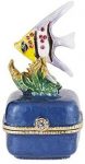 Hand Painted Trinket Box Decoration, Enameled Mini Metal Hinged Jewelry Box with Crystals, Rings Earrings Necklace Storage, Home Decor Crafts, Unique Animal Figurine Collectible Gift (Fish)