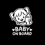 everd1487HH Cartoon Baby On Board Little Girl with Feeding Bottle Car Window Sticker Decal,Home Desktop Decoration Life Gadget- White