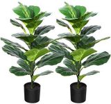 CROSOFMI Artificial Fiddle Leaf Fig Tree 35 Inch Fake Ficus Lyrata Plant with 28 Leaves Faux Plants in Pot for Indoor Outdoor House Home Office Garden Modern Decoration Perfect Housewarming Gift,2Pack