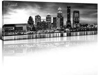 Wall Canvas Black and White Skyline Bedroom Decor Brooklyn Bridge Wall Art Modern Louisville Cityscape Night View Prints Painting Panoramic Artwork Urban Landscape Posters Home Decorations 14×48
