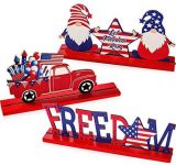 3 Pieces Patriotic Table Decoration Signs Memorial Day Table Decor Wooden Table Centerpieces Sign Independence Day Table Topper for 4th of July Party Desk Home Decor