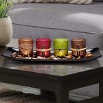 Lamorgift Home Decor Candle Holders Set for Bathroom Decorations – Candle Holder Centerpieces for Dining Room Table & Living Room Decor & Coffee Table Decor(Large Tray with 4 Candle Holders)