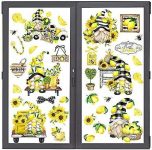 Yovkky Summer Lemon Gnome Window Clings 9 Sheets, Sunflower Truck Wall Stickers Buffalo Plaid Check Decals Lemonade Bee Decor, Seasonal Flower Home Kitchen Office Fridge Decorations Party Supplies