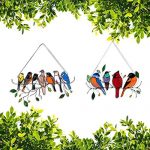 LZYY Birds On A Wire High Stained Suncatcher Window Hangings,Rustic Artificial Peony Swag Spring Wreath Handmade Wall Art,Bee Honey Suncatcher Decor. (2PCS Birds)