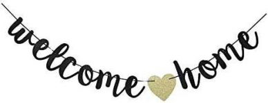 Welcome Home Banner, Home Party Sign Decors, Black Family Theme Party Bunting Props Supplies