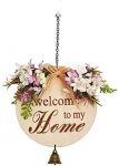 Welcome sign, Welcome sign for front door, Front door decor, Front Porch Decorations Hanging Sign Rustic Wood Hanging Sign, with Bell, Outdoor Welcome Wreath for Porch