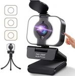 Webcam with Microphone and Ring Light, HD 1080P Webcam USB Streaming Webcam with Privacy Cover and Tripod, Autofocus Plug and Play Web Camera for Computer Laptop Mac Zoom Skype Facetime Teams