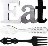 Set of EAT Sign, Fork and Spoon Wall Decor, Rustic Wood Eat Decoration, Cute Eat Letters for Kitchen and Home, Decorative Hanging Wooden Letters, Country Wall Art for Dining Room (Stylish Colors)