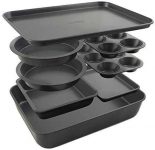 Elbee Home 8-Piece Stack ‘n’ Store Baking Set, Patented Space Saving Self Storage Design, Updated Aluminized Steel coating,