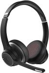 Wireless Headset with Dual Microphone, Headsets with CVC8.0 Noise Cancelling Mic, Mute Function, Wireless 5.0 55ft Range, Soft Earmuff, Wired Headphones for PC Home Office Call Center Class Skype