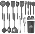 Silicone Cooking Utensil Set, AILUKI Kitchen Utensils 17 Pcs Cooking Utensils Set,Non-stick Heat Resistant Silicone,Cookware with Stainless Steel Handle – Grey