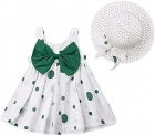 Baby Girls Floral Big Bowknot Sundress Dots Print Sleeveless Dress + Sun Hat Set